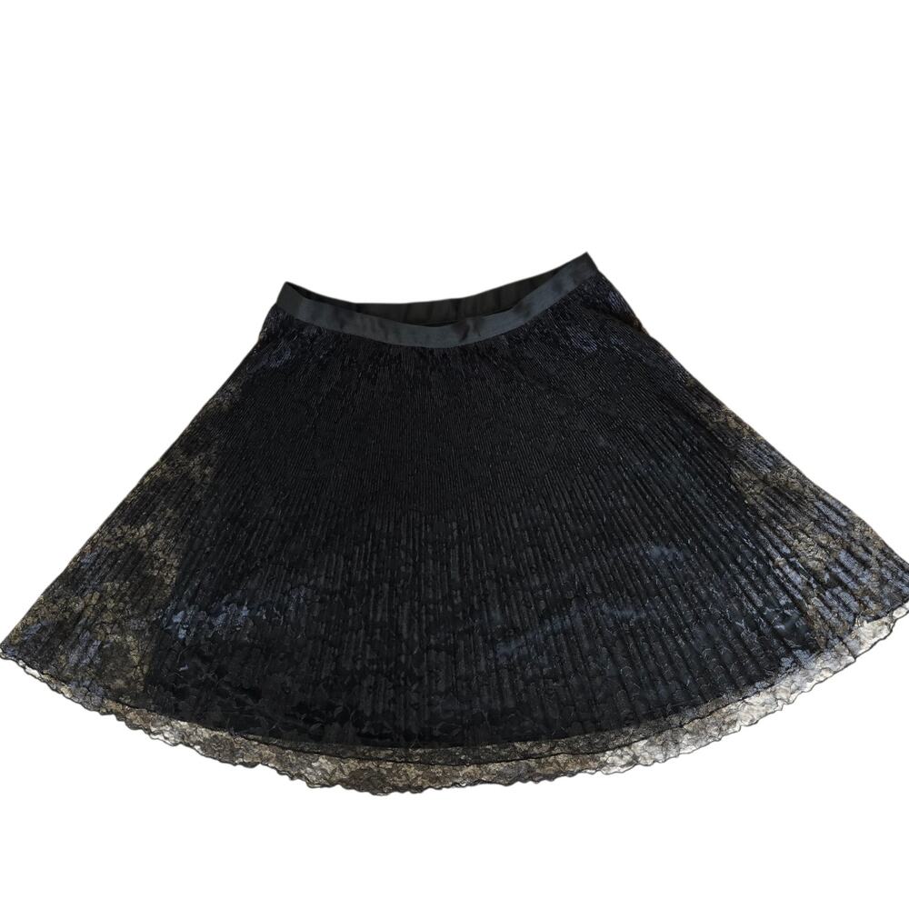 Black Lace Goth Skirt Y2K Style Witchy Fairy Grunge Knee Length Pleated Women 8